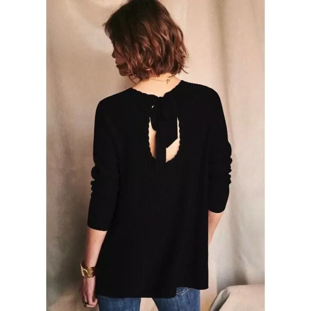 NWT Sezane Ernestine Black Ribbed V Neck Pullover Jumper Sweater Size Medium